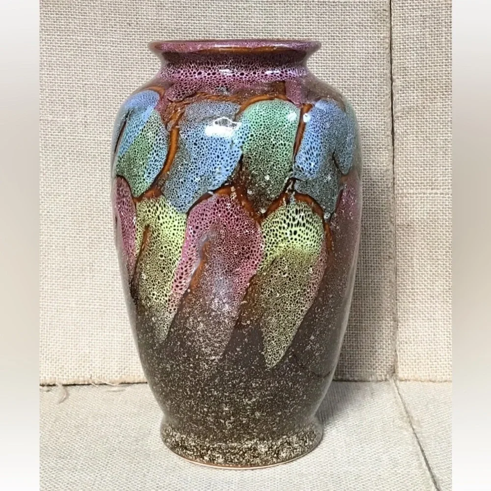 Abstract Pattern Colorful Vase 9 1/4 Inches Art Pottery Boho Southwestern